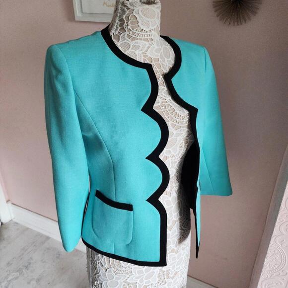 Jackets & Blazers - LKNW Nipon Boutique teal black scallop blazer jacket open 8 adorable